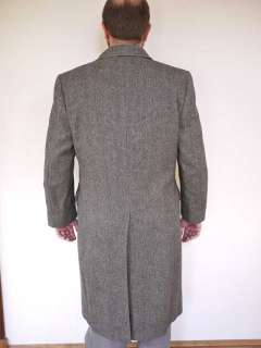 Vtg 50s Chevron Herringbone Wool Mens Winter Overcoat  