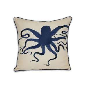   1960 Octopus Embroidered 18 by 18 Inch Pillow, Blue