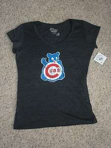 5th & Ocean Chicago Cubs Womens V Neck T Shirt Gray L  
