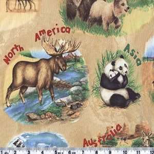  45 Wide Animals Around The World Continents Sand Fabric 