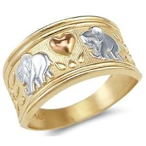  12   New 14k Yellow Tri Color Gold Elephant Love Heart Ring Jewelry