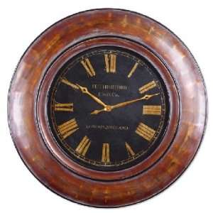 Tyrell Distressed Round Walnut Brown Clock    Uttermost 