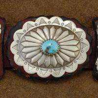 Native Navajo Sterling Turquoise Concho Leather Belt  