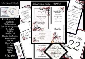Black and Red Swirls Wedding Invitation Kit on CD  
