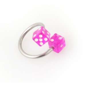  Steel Belly Spiral Ring with Magenta Colored Dice Jewelry