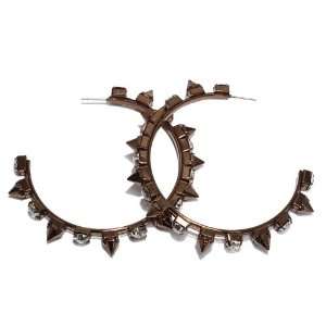   Hoop Earrings; 2.25 Diameter; Bronze Metal; Clear Rhinestones; Post