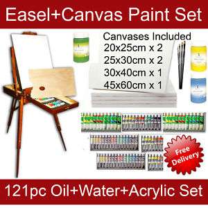 Canvas Easel Acrylic Oil Water Paint Box Set new 121pc  