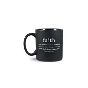   Faith Mug With White Text And Verse Matthew 1926