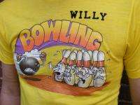 vtg 70s Bowling Iron on & Patches soft funny tshirt S  