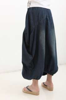 Dark blue Casual Denim jean long skirt waist adjustable  