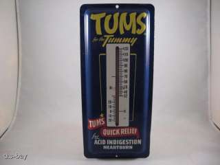 METAL TUMS FOR THE TUMMY ADVERTISING THERMOMETER SIGN  