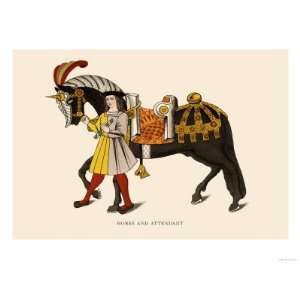 Horse and Attendant Giclee Poster Print by H. Shaw, 9x12  
