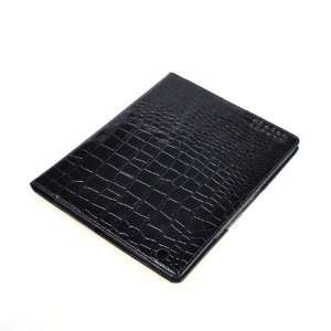  For IPad 2 Black Crocodile Grain Magnetic Faux Leather 