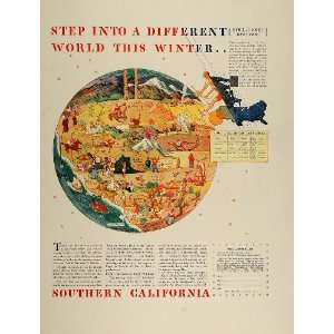 1936 Ad Southern California Travel Times Tourism Map   Original Print 