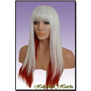 Hollywood_hair4u   Long White and Red Razored Wig Kanekalon Heat 
