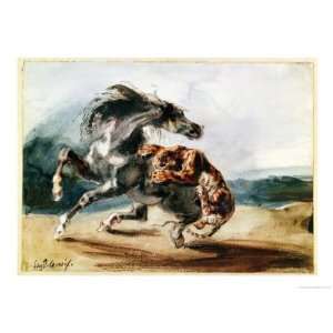  Tiger Attacking A Wild Horse Giclee Print