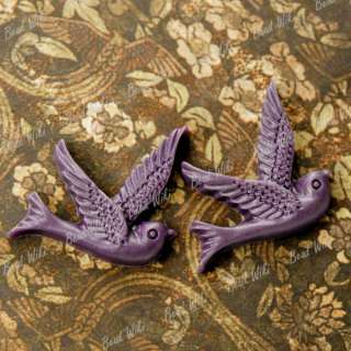 Violet Purple Resin Animal Bird Vintage Flatback Cameo Cabochon Bead 