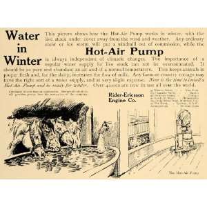  1907 Ad Horse Water Trough Hot Air Pump Rider Ericsson 