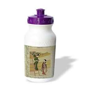   Art   Japanese Ladies On Vintage Oriental Background   Water Bottles