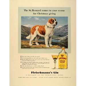 1940 Ad Fleischmanns Dry Gin St. Bernard Dog Martini   Original Print 