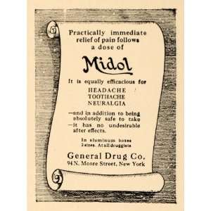  1923 Ad Midol General Drug Headache Toothache Neuralgia 