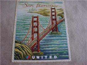 UNITED AIRLINES TRAVEL POSTER SAN FRANCISCO GOLDEN GATE  