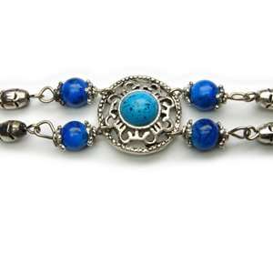  Traditional Silver Tibetan Bracelet   Blue Beads 