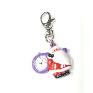 Silver Stainless Pocket Key Chain Mini Clock Santa Clause Carries Gift 