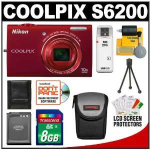  Nikon Coolpix S6200 Digital Camera (Red) with 8GB Card 