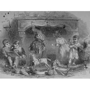 Victorian Era Illustration of Children with Their Christmas Presents 