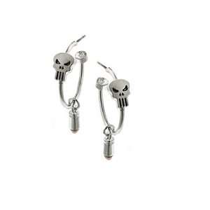  Punisher Silver Tone Bullet Hoop Earrings 