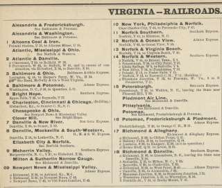 1889 Railroad map of Virginia. Genuine.  