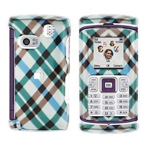 BLUE WITH BROWN CROSS PLAID SNAP ON HARD SKIN SHELL PROTECTOR COVER 