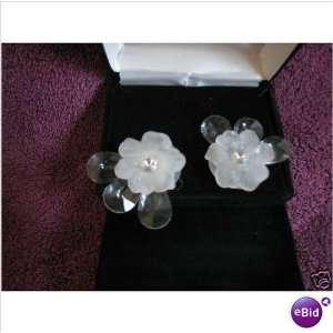  Clear & White Flower Petal Earrings & Gift Box Everything 