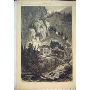  1870 German Magazine Country House Mountain Scene Art 