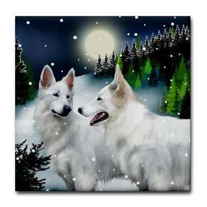 German Shepherd Dog Snow Mountain Tile Coaster by   