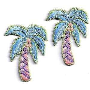   Trees(2) in Pastel Colors/Iron On Embroidered Applique/Tropical, Beach
