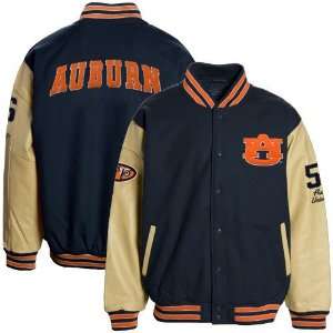 Jacket  Auburn Tigers Navy Blue Tan Varsity Wool & Leather Letterman 
