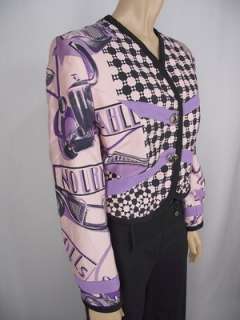 VERSUS GIANNI VERSACE Pink Blk Purple Blazer Jacket 44 L 100% Cotton 