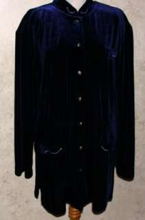   Dark Blue SZ XL Stretch Velour Long Sleeved Blouse Top Shirt  