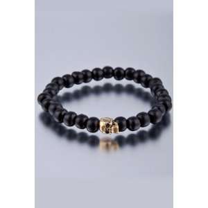   Collection   8mm Black Wood with Skull Inset Bead Bracelet Jewelry