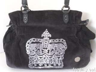 Juicy Couture Black Gray Velour Vintage Silver Sequin Crown Daydreamer 