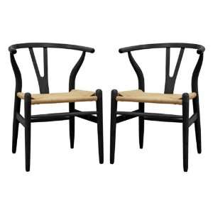 Wholesale Interiors DC 541 Black Wishbone Wood Chair in Black   Set of 