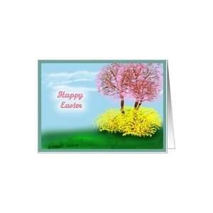  Happy Easter, redbud trees and forsythia Card Health 