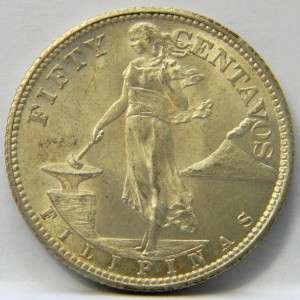 US PHILIPPINES 1944 S silver 50 Centavos; lot Ph 33; lustrous UNC 