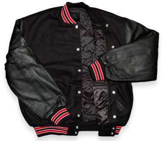More Pictures of This Black Varsity Letterman Jacket with Scarlet Red 