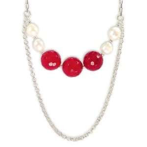 Armida Ladies Necklace in White 925 Silver with Red Crystals and 
