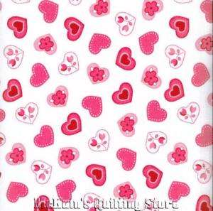 PINK HEARTS~Valentines Day Quilt Fabric~WHITE~1/2 YD  