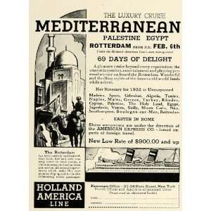  1931 Ad Holland American Luxury Mediterranean Cruise 