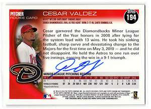 2010 Topps Chrome Rookie Dual Autograph Auto Cesar Valdez  